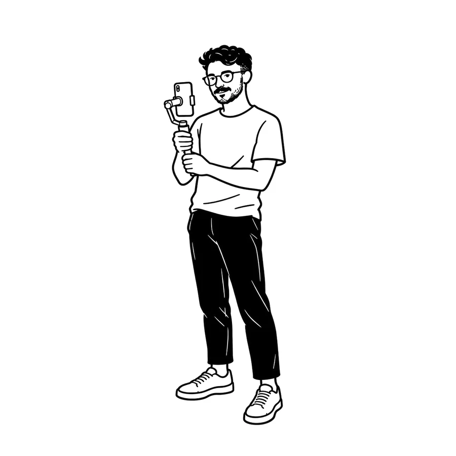 Doron filming with a phone on a gimbal