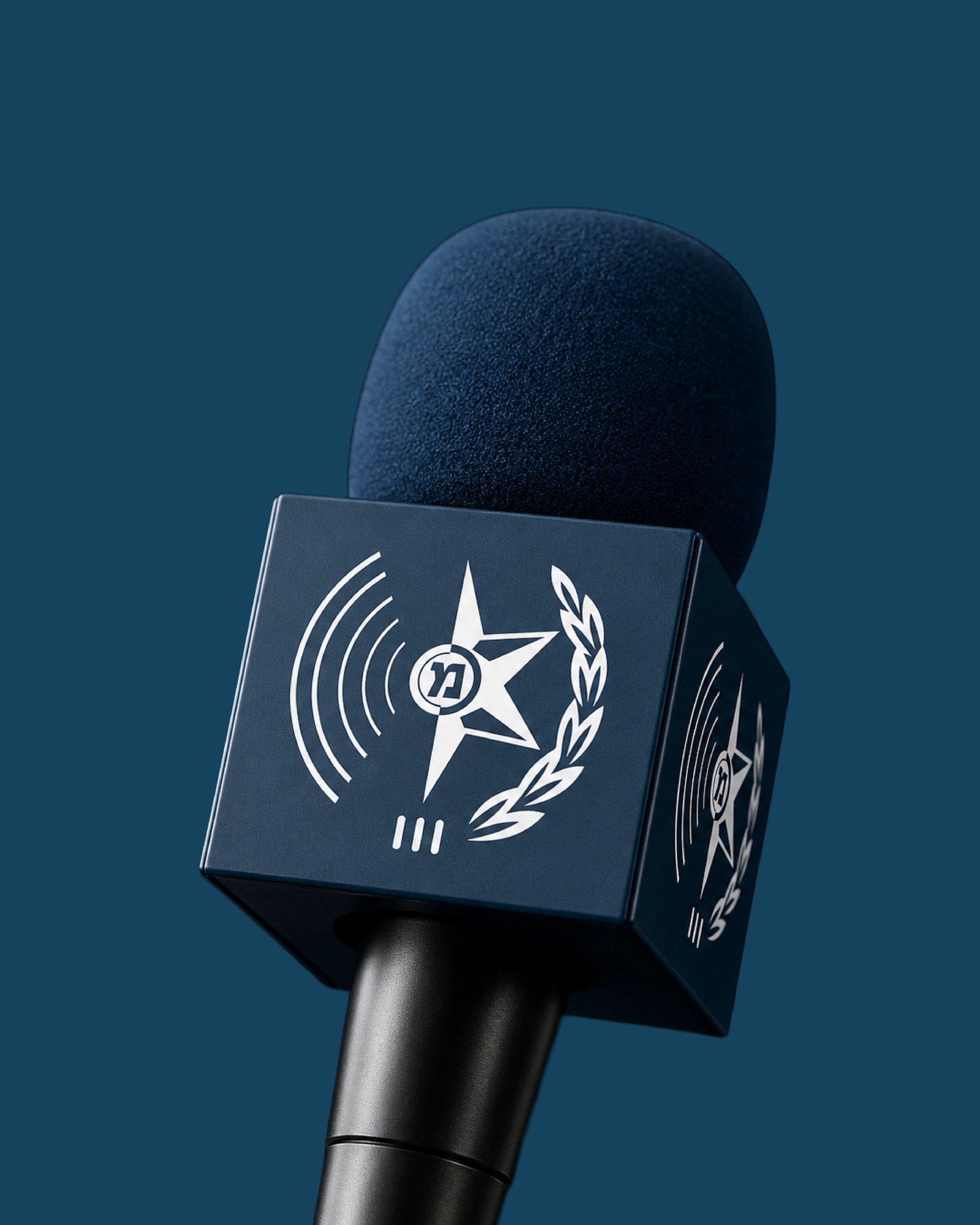 Microphone flag with the Israel Police Spokesperson's Unit emblem