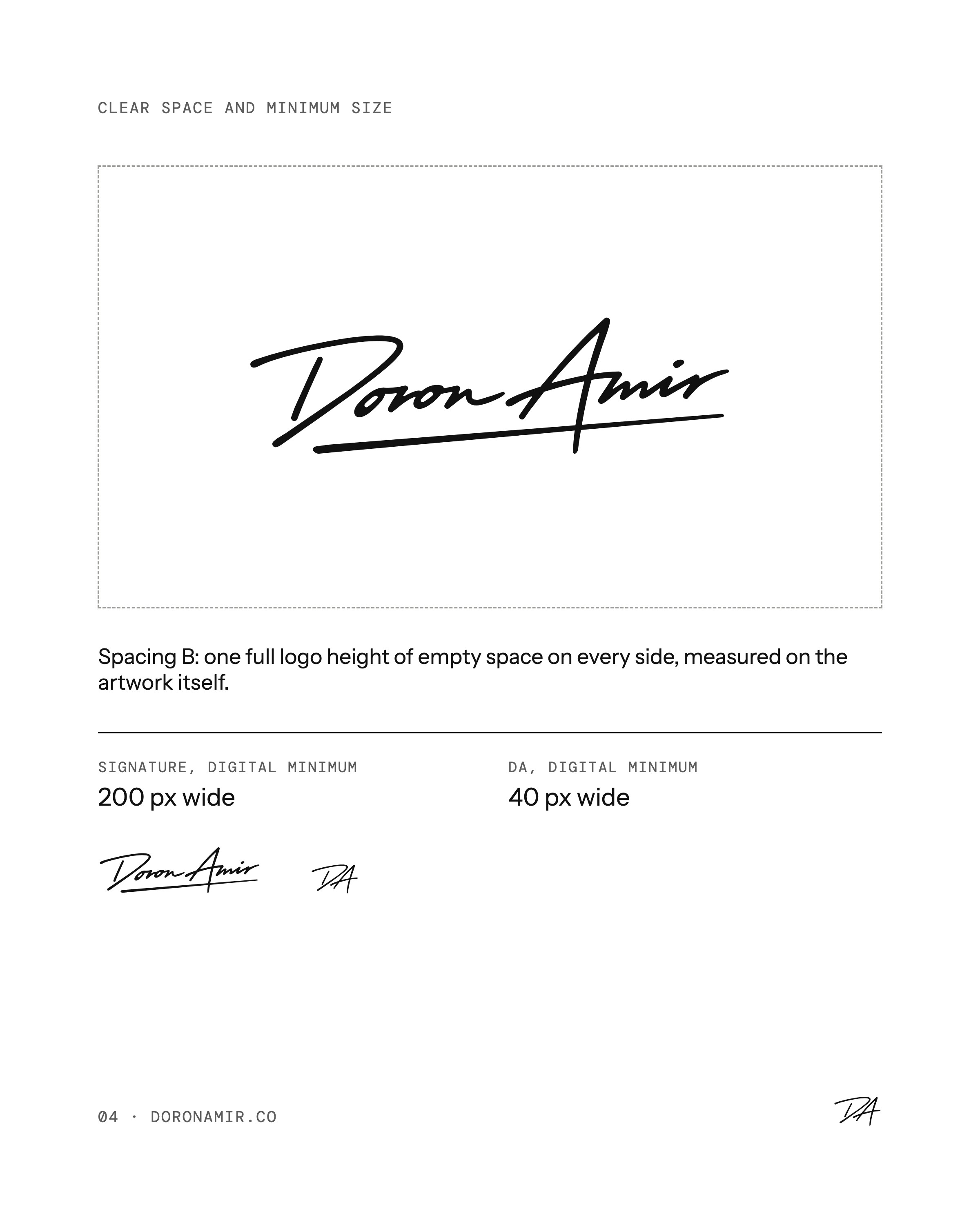 Clear space and minimum size rules for the signature and the DA
